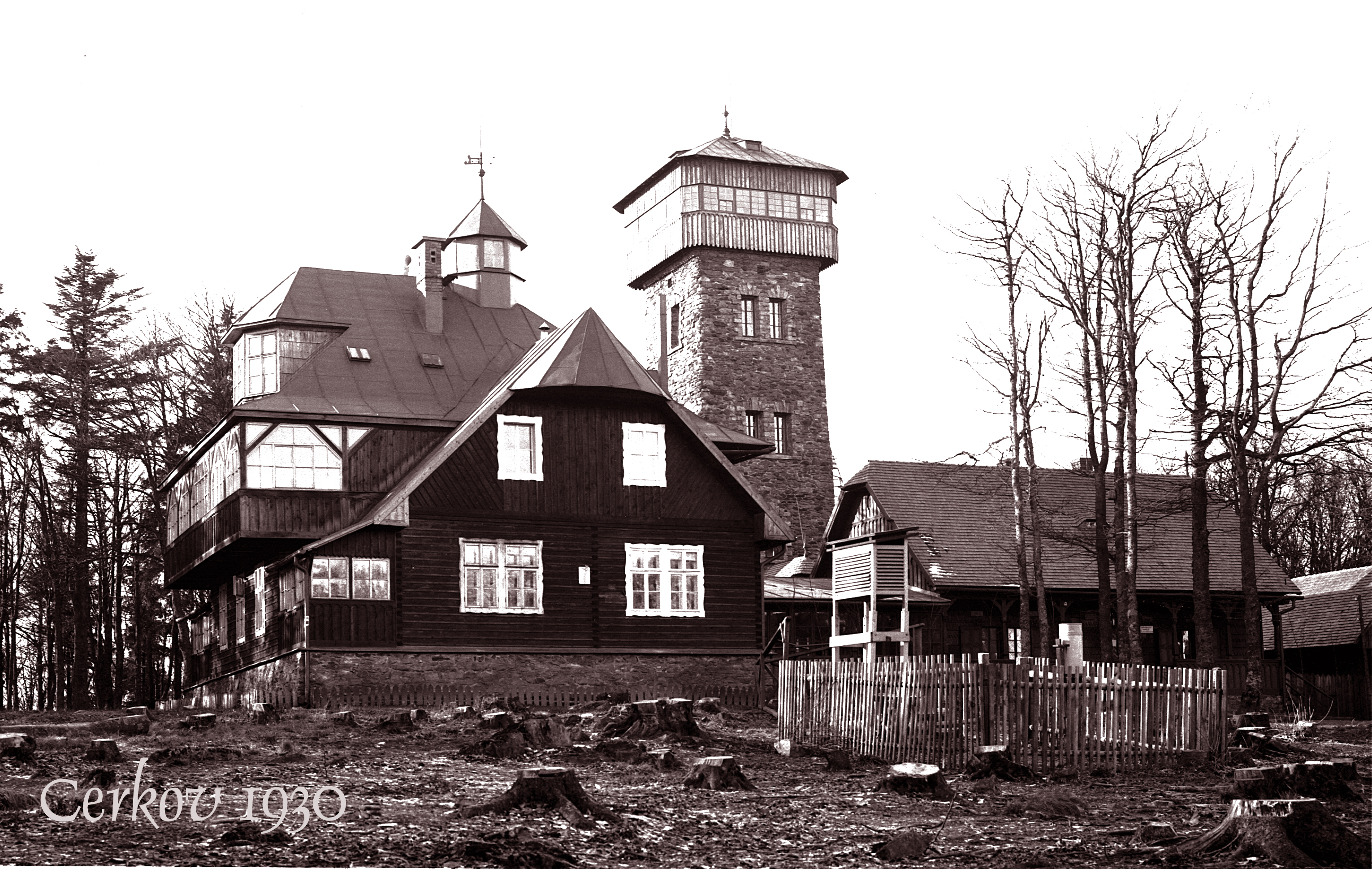 Čerchov, černobílý historický snímek